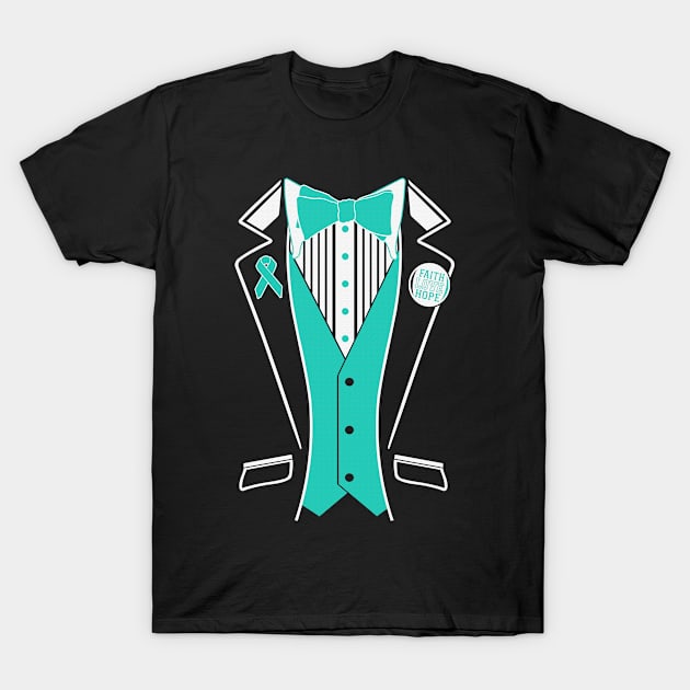 Tuxedo Faith Love Hope PCOS Awareness Teal Ribbon Warrior Hope Cure T-Shirt by celsaclaudio506